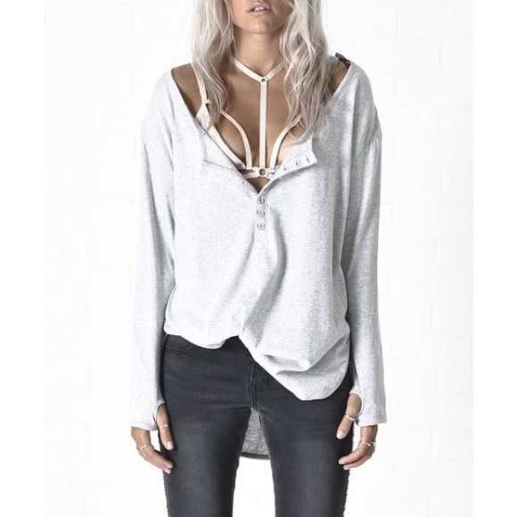 One Teaspoon Tops - One Teaspoon Soft Haven Recycled Cotton Top Long Sleeves Grey Marl Size XXS